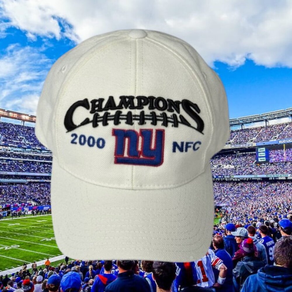 Vintage 2000 NFC Champions NEW YORK GIANTS White Embroidered Snapback Hat Cap